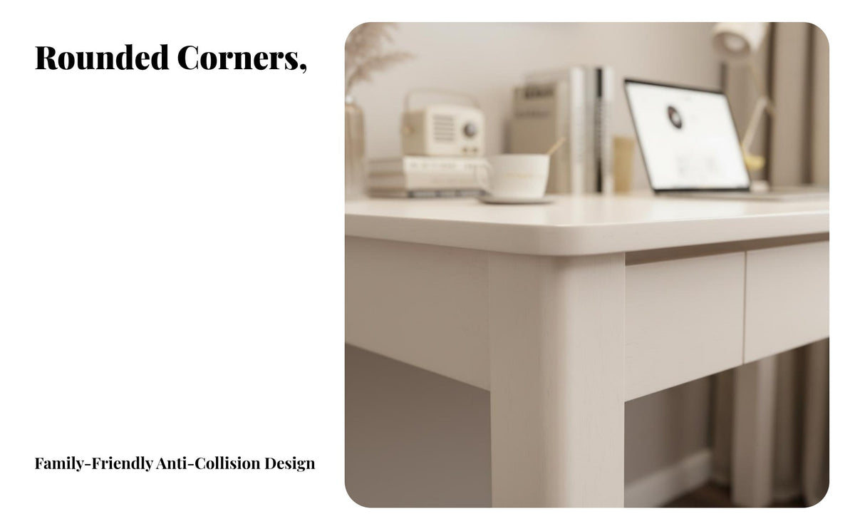 Wide Desktop Solid Wood Computer Desk Multi Purpose White Study Desk with Drawers Strong Load-Bearing Home Office Workstation Sturdy Construction for Students, Adults, Teens, Bedroom, Dormitory, Dorm Room, Small Areas