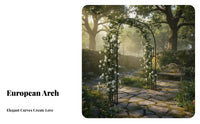 European Design Wrought Iron Arbor Elegant Design Flower Arch Weather Resistant Wrought Iron Archway Heavy Duty for Homeowners, DIY Enthusiasts, Event Planners, Yard, Backyard, Patio, Pathway