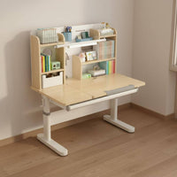 Kids Desk and Chair Set Solid Wood Construction Height Adjustable Study Desk Rounded Corner Design children's Writing Table for Girls, Home, Playroom