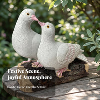 Dove Figurine Pair Feather Detailed Resin Dove Statue Bark-Like for Courtyard