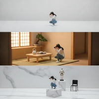 1/64 Miniature Girl with Camera Mini Crouching Girl Figurine Desktop Figurines for Dioramas, Tabletop Photography