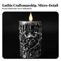 Flameless Death Head Candle | Antique Silver Finish, Candle with death head Motif, for Halloween