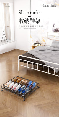 Simple Shoe Rack Under-Bed Storage Organizer with Wheels, Mesh, Carbon Steel