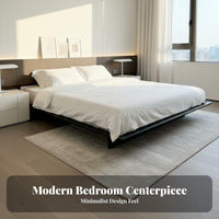 Floating Bed Frame Headboard-Less Mattress foundation dense Wood Construction Bedroom Furniture for partners, Homeowners, Modern Apartment, Guest Room