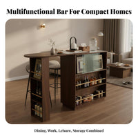 1 Piece Extendable Bar Table Cabinet Retractable Sideboard Sintered Stone Top Fluted Glass Storage Suitable for Entertainers Adults Living Room Divider Kitchen Home Decoration