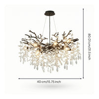 Black Chandelier with Crystal Pendants Dimmable Branch Chandelier Organic Ceiling Light Fixture Clear for Dining Room, Bedroom