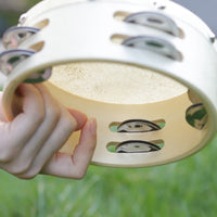 Tambourine Drum with Double-Row Cymbals Wooden Tambourine with Double Row Cymbals Lightweight Hand Drum for Beginners, Dance