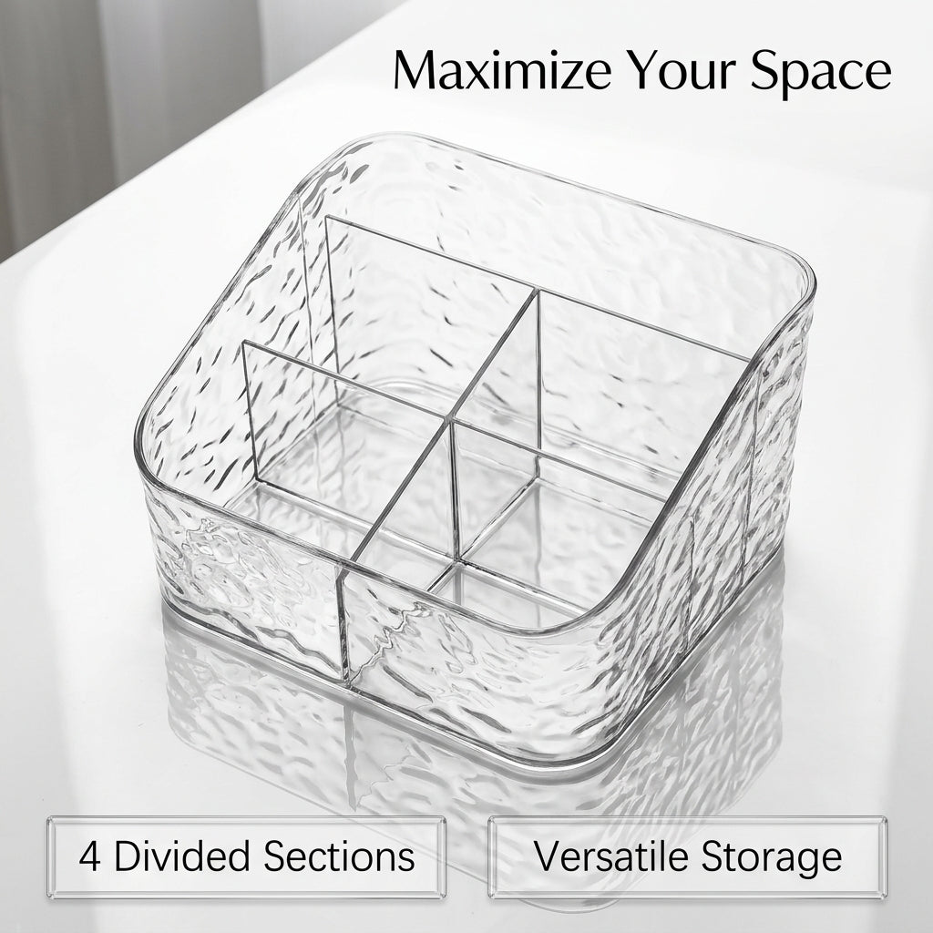 5 Compartment Desktop Storage Box, Patterned, Divided Cosmetic Organizer for Bedroom Office Desk