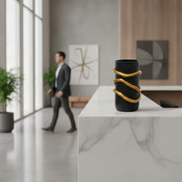 resin Vase with Snake Detail Matte Black Snake Vase Cylindrical Decor for Living Room