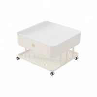 Square Rolling Accent Table Creamy look Aesthetic Living Room Furniture Mobile Design With casters for Small Spaces, Lounge Area