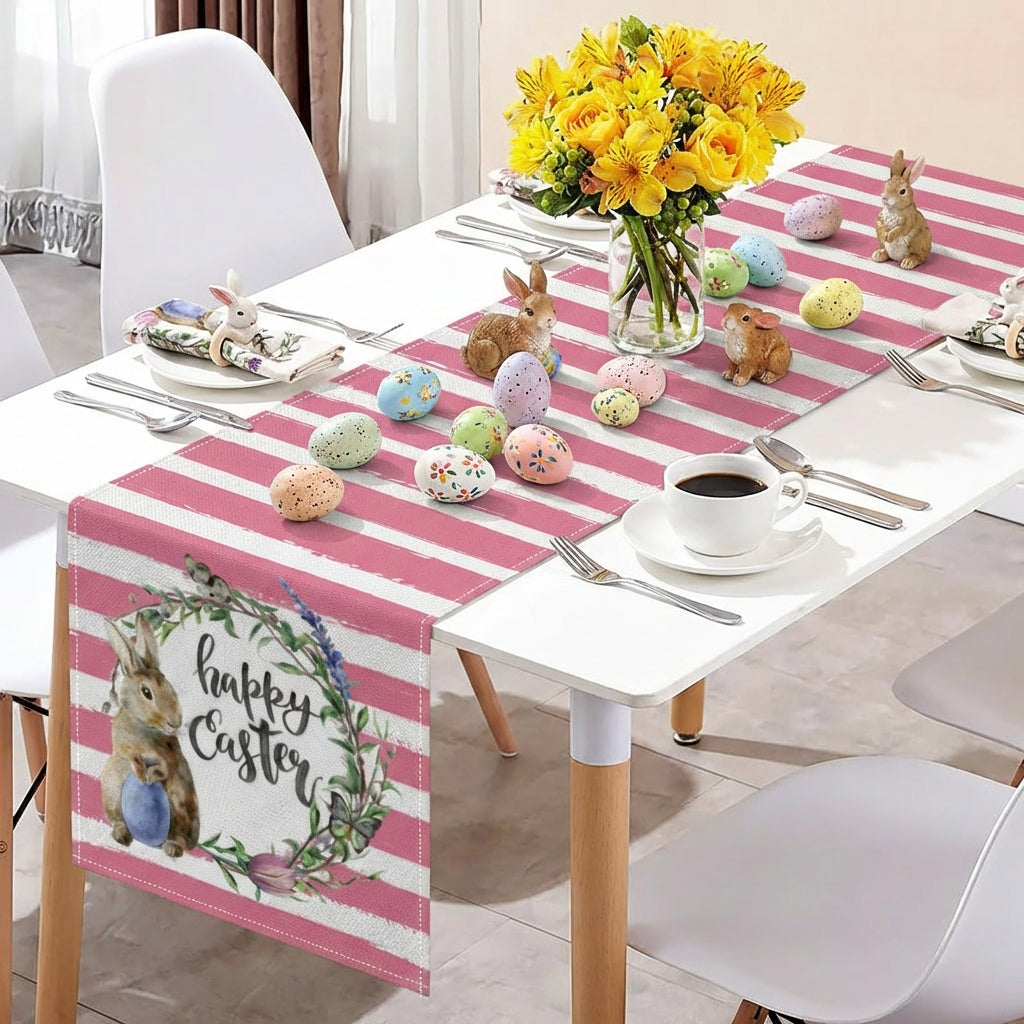 Easter Table Runner Non-Slip Bunny Dining Runner for Home, Family Dinner, Kitchen, Living Room