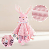 Textured Baby Comforter with Ribbon Tags Soft Loveys Sensory Security Blanket for Newborns, Stroller, Nursery