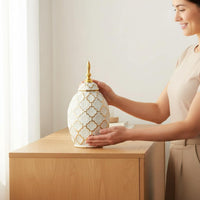 White and Gold Ceramic Vase Artistic Design Modern Ceramic Flower Holder