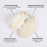 Exfoliating Back Scrubber for Adults Bathing, Washable Rayon Glove with Textured Surface, 2-in-1 Mitt and Loofah Set