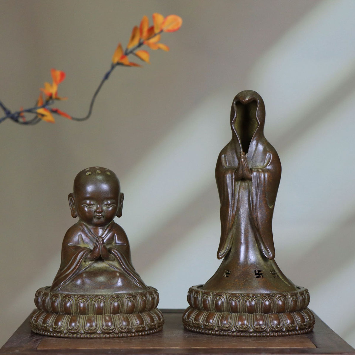 Pure Copper Chinese Zen Incense Burner, Faceless Buddha Design, Home Decor