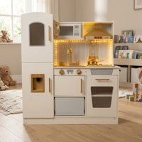 Wooden Play Kitchen Realistic Pretend Play Kitchen Interactive Wooden Toy Fridge for Kids, Children, Preschool