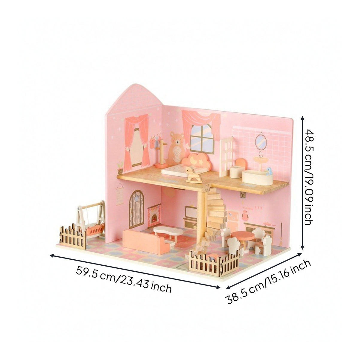 Wooden Dollhouse Pretend Play Dollhouse with Furniture Sturdy Playhouse for Daycare