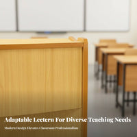 Multipurpose Use Wooden Classroom Podium Simple Classic Design School Presentation Lectern 2-Tier Storage teacher's Lecture Stand Large Desktop for Educators, Presenters, Training Center, Auditorium, Reception Area, Wedding Ceremony