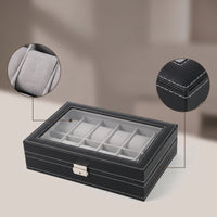 Leather-Style Watch Box Multi-Slot Watch Case Padded Shielded for Collectors, Dresser, Home