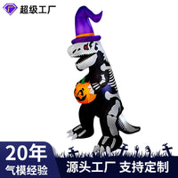 2.4m Halloween Inflatable Skeleton Dinosaur Holding Pumpkin with LED Light for Outdoor Yard, AU Plug