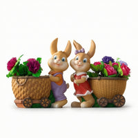 Rabbit Statue with Basket Freestanding Statue with Planter Outdoor for Balcony