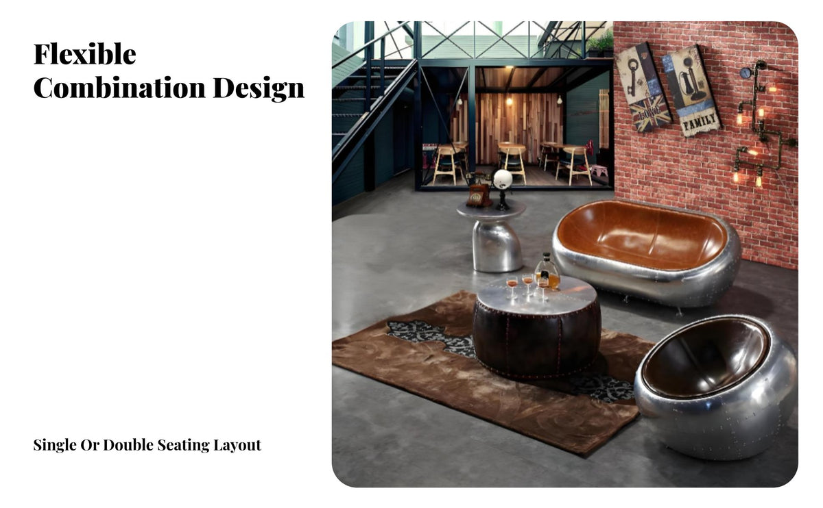 Utilitarian Design Riveted pilot Sofa Retro Look Lounge Furniture Padded Cushions Living Room Seating Plush Cushioning for Bar Owners, Guesthouse managers, Homeowners, Office Lobby, Bedroom