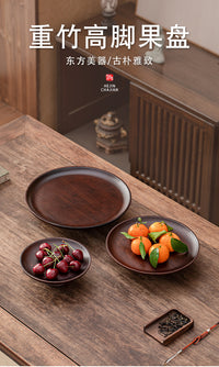Bamboo High-Footed Fruit Tray for Living Room Snacks and Nuts