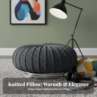 Knitted Round Ottoman Japanese Aesthetic Pouf Removable and Washable Cover