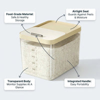 Airtight Rice Storage Container with Measuring Cup, Khaki Color Storage Bin, Easy Open Lid, Space Sa - Image 2