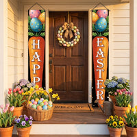 2 Pieces Easter Signs Happy Easter Egg Hanging Flags Spring Easter Decor for Families, Party Planners, Entryway, Yard