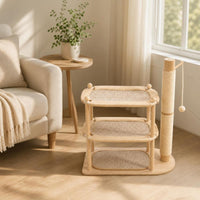 Feline Activity Center with Scratching Surface Multi-Level Wooden Feline Activity Center Sisal-Wrapped Furniture for Cats, Kittens, Living Room