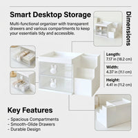 Desk Storage Organiser with Drawer, Pen Holder for Office Supplies, Desktop Drawers for Stationery, Multi Compartment Tidy