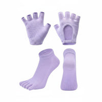 Non-Slip Pilates Socks and Gloves Non-Slip Stretching Gloves and grip Socks Set Breathable Exercise Accessories for Women, Yogis, Gym