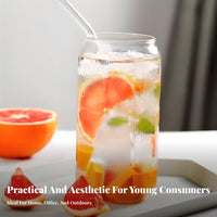 Great Gift Glass Cup with Lid and Straw Reusable Can Shaped Glass High Temperature Resistant for Party Hosts, Adults, Home, Kitchen, Parties