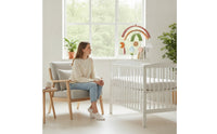 Wooden Mobile with Rainbow Natural Hanging Baby Mobile with Charms Gender Neutral Simple for Newborns, Crib, Nursery