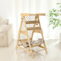 Multi-Level Feline Climber with Hammock, Solid Wood Multi-Functional Climbing Frame with Jump Platform