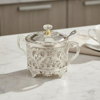 Filigree Condiment Jar Glossy Kitchen Storage Spoon Included