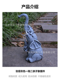 跨境一拖二亲子象庭院创意装饰摆件别墅花园草坪雕像树脂动物摆件