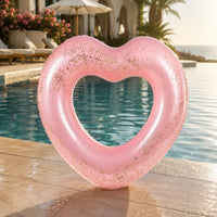 Glitter Heart Floatie Glossy Heart-Shaped Inflatable Easy Inflate and Deflate