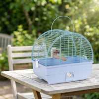 Portable Bird Cage for Parrots and Cockatiels, Medium Size Metal Wire Carrier with Stand Perch and Handle, Small Animal Parakeet and Budgie Use