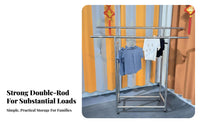 Double Rod Rolling Rack Adjustable Length Rolling Double-Rod Clothing Organizer With Wheels Foldable for Renters