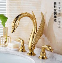 European Style Gold Swan Three-Hole Basin Faucet with Crystal Handle