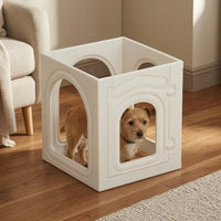 4 Pieces Freestanding Indoor Pet Fence Transparent Pet Fence with Door Panels Easy to Assemble Dog Playpen with Door Lockable for Small Dogs, Young Dogs, Apartment, Living Room