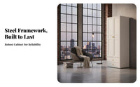 Formaldehydeformaldehyde-safe Fluted Glass Door Wardrobe 2 Bottom Drawers Bedroom Furniture Large Capacity emission-Formaldehyde-Safestanding Closet Built-in Drawer for Children, Design lovers, Homeowners, Kids' Room, Apartment, Entryway