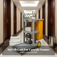 Heavy Duty Housekeeping Service Trolley with Bag Large Capacity Commercial Housekeeping Cart Maneuverable Wheels Commercial Janitor Cart Easy Maneuverability for Housekeepers, Janitors, Custodians, Hotels, Restaurants, Offices