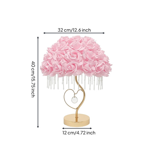 Rose Lamp Romantic Floral Table Lamp Decorative Pink for Girls, Bedroom, Nightstand