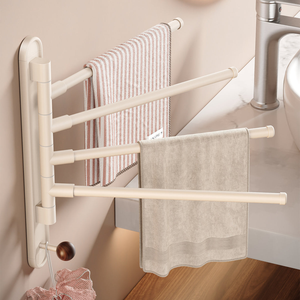 Rotating Towel Rack with Multiple Rods for Bathroom