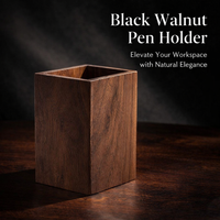 Pen Holder for Desk, Diamond Shaped Pencil Organiser, Solid Walnut Desktop Storage for Office Study Room, Stationery Cup