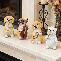 4 Pieces Puppy Band Figurines Hand Painted Musician Dog Statue Vibrant Colors