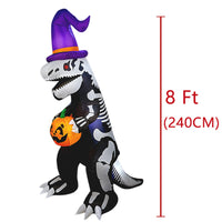 2.4m Halloween Inflatable Skeleton Dinosaur Holding Pumpkin with LED Lights Outdoor Yard T-Rex Decoration (US Plug)